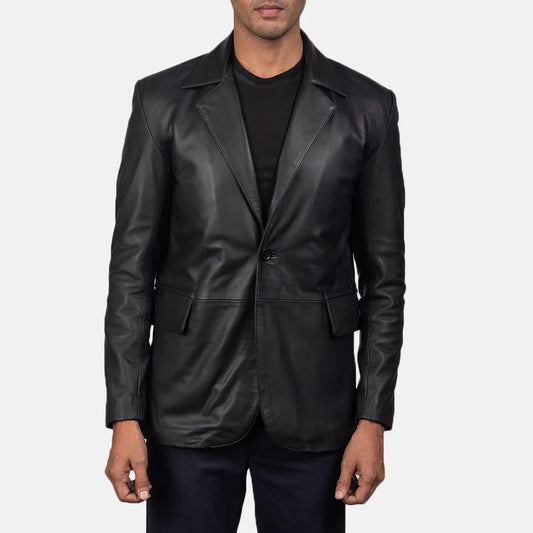 Daron Black Leather Blazer for Women | Premium Genuine Leather Blazer