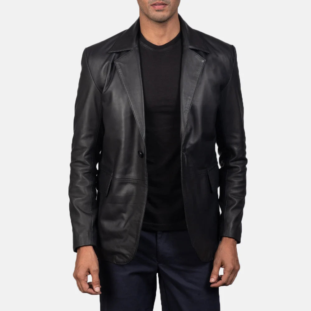 Daron Black Leather Blazer for Women | Premium Genuine Leather Blazer