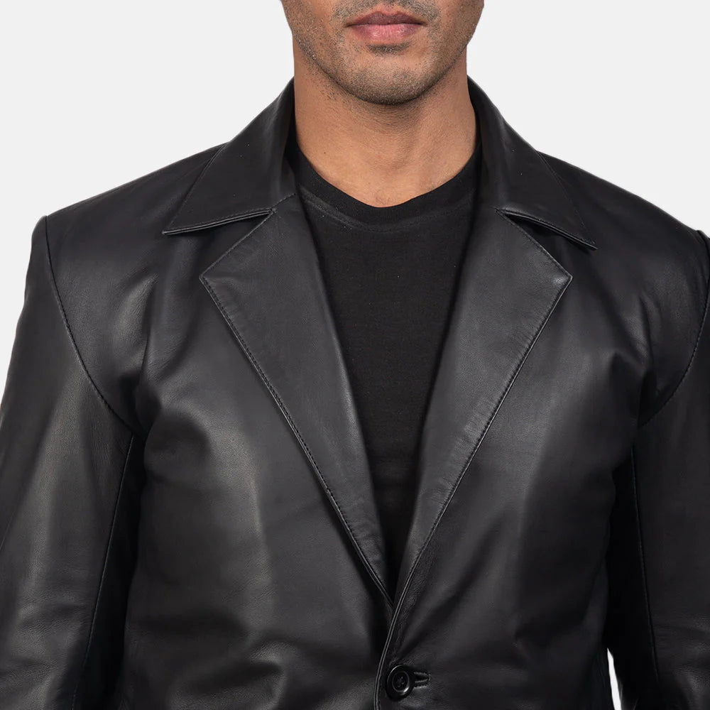 Daron Black Leather Blazer for Women | Premium Genuine Leather Blazer