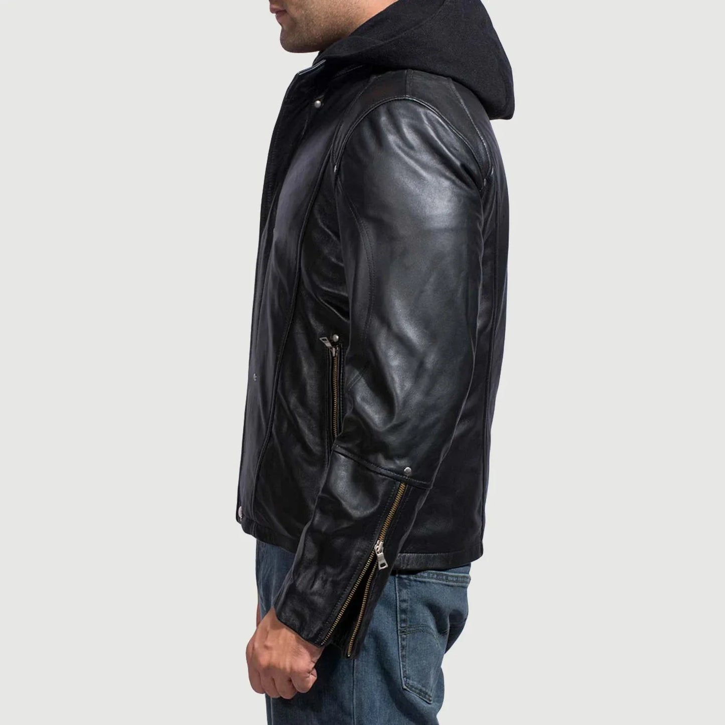 Highschool Black Hooded Leather Jacket for Men | Premium Genuine Leather Jacket
