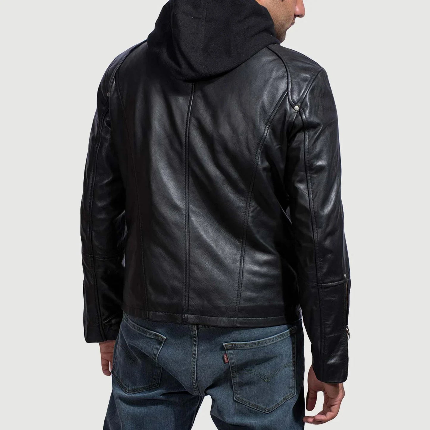 Highschool Black Hooded Leather Jacket for Men | Premium Genuine Leather Jacket
