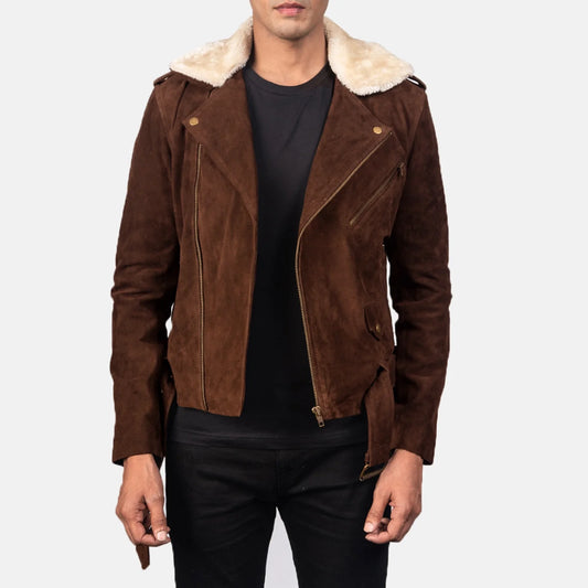 Furton Mocha Suede Biker Jacket for Men | Premium Genuine Suede Leather Motorcycle Jacket