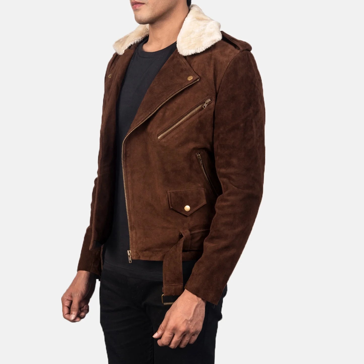 Furton Mocha Suede Biker Jacket for Men | Premium Genuine Suede Leather Motorcycle Jacket