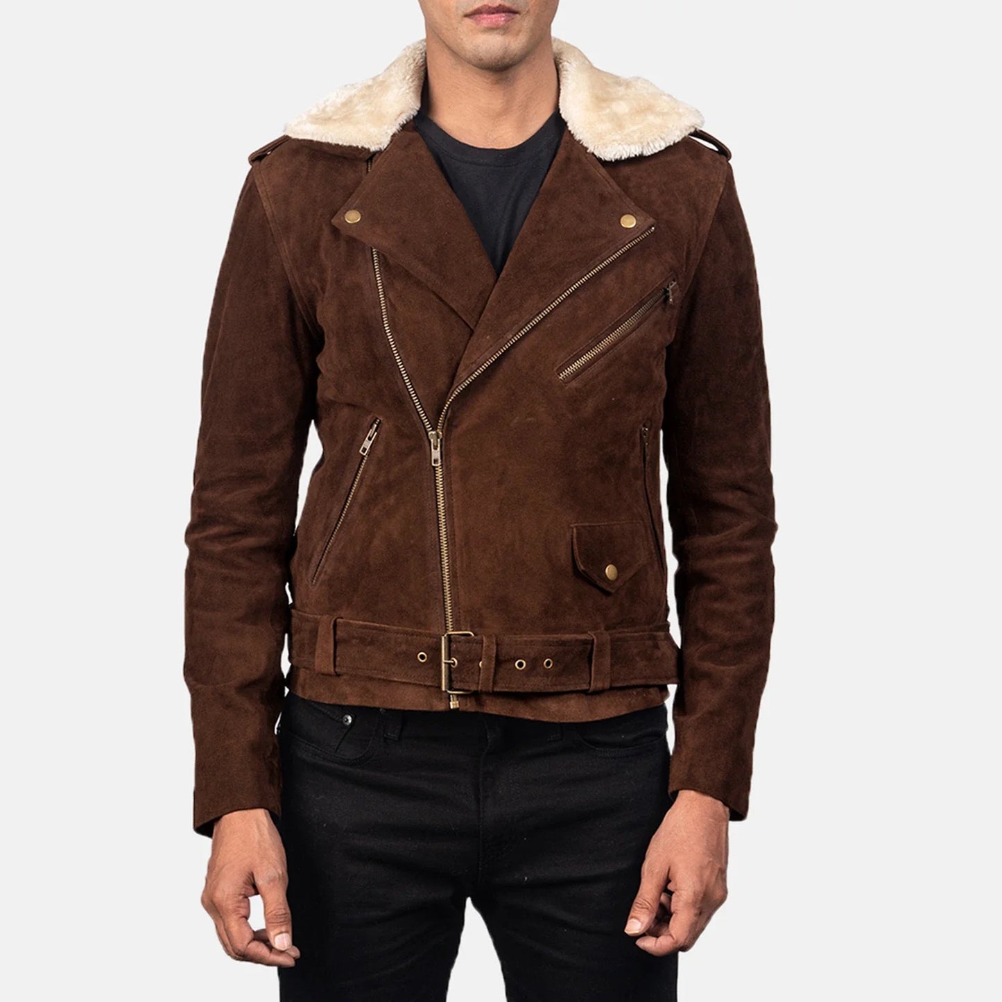 Furton Mocha Suede Biker Jacket for Men | Premium Genuine Suede Leather Motorcycle Jacket