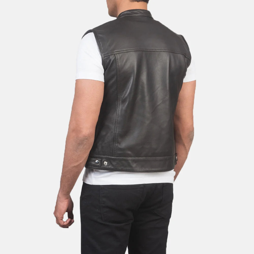 Atlas Moto Black Leather Vest for Men | Premium Genuine Leather Motorcycle Vest