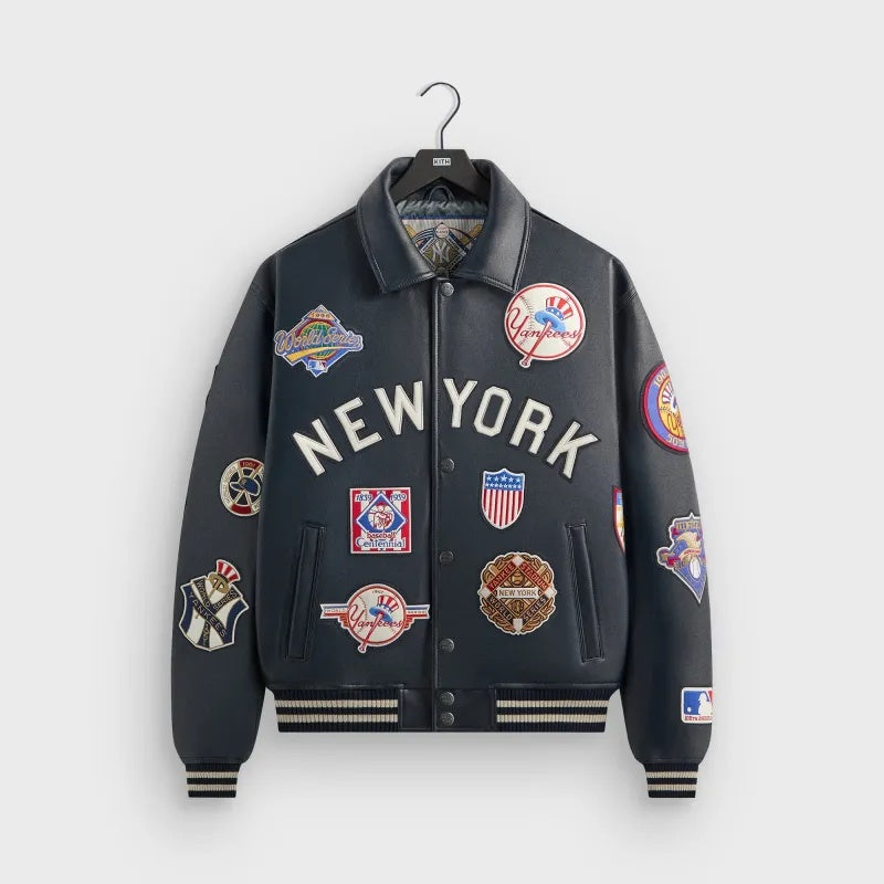 Kith x Avirex Yankees Leather Varsity Jacket | Premium Genuine Leather Bomber Jacket