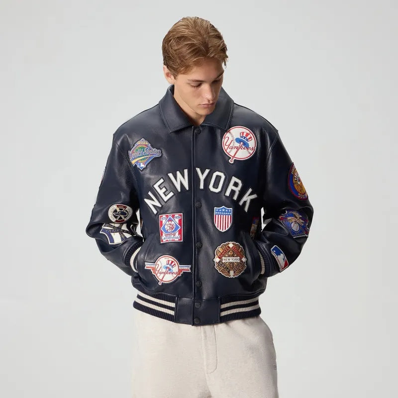 Kith x Avirex Yankees Leather Varsity Jacket | Premium Genuine Leather Bomber Jacket
