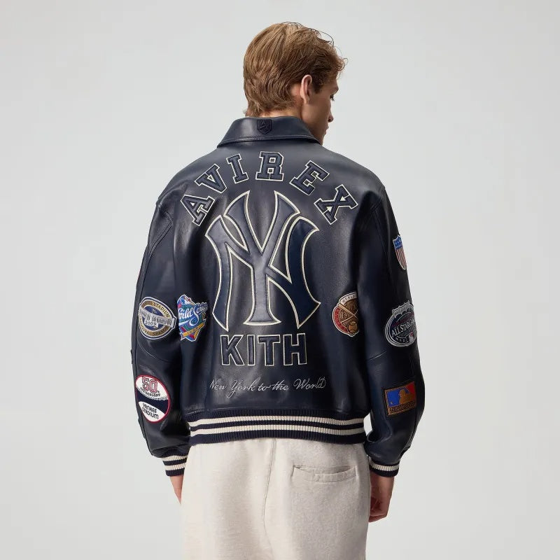Kith x Avirex Yankees Leather Varsity Jacket | Premium Genuine Leather Bomber Jacket