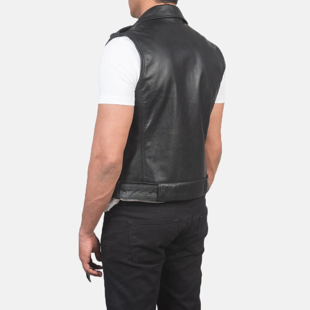 Sullivan Black Leather Biker Vest for Men | Premium Genuine Leather Motorcycle Vest