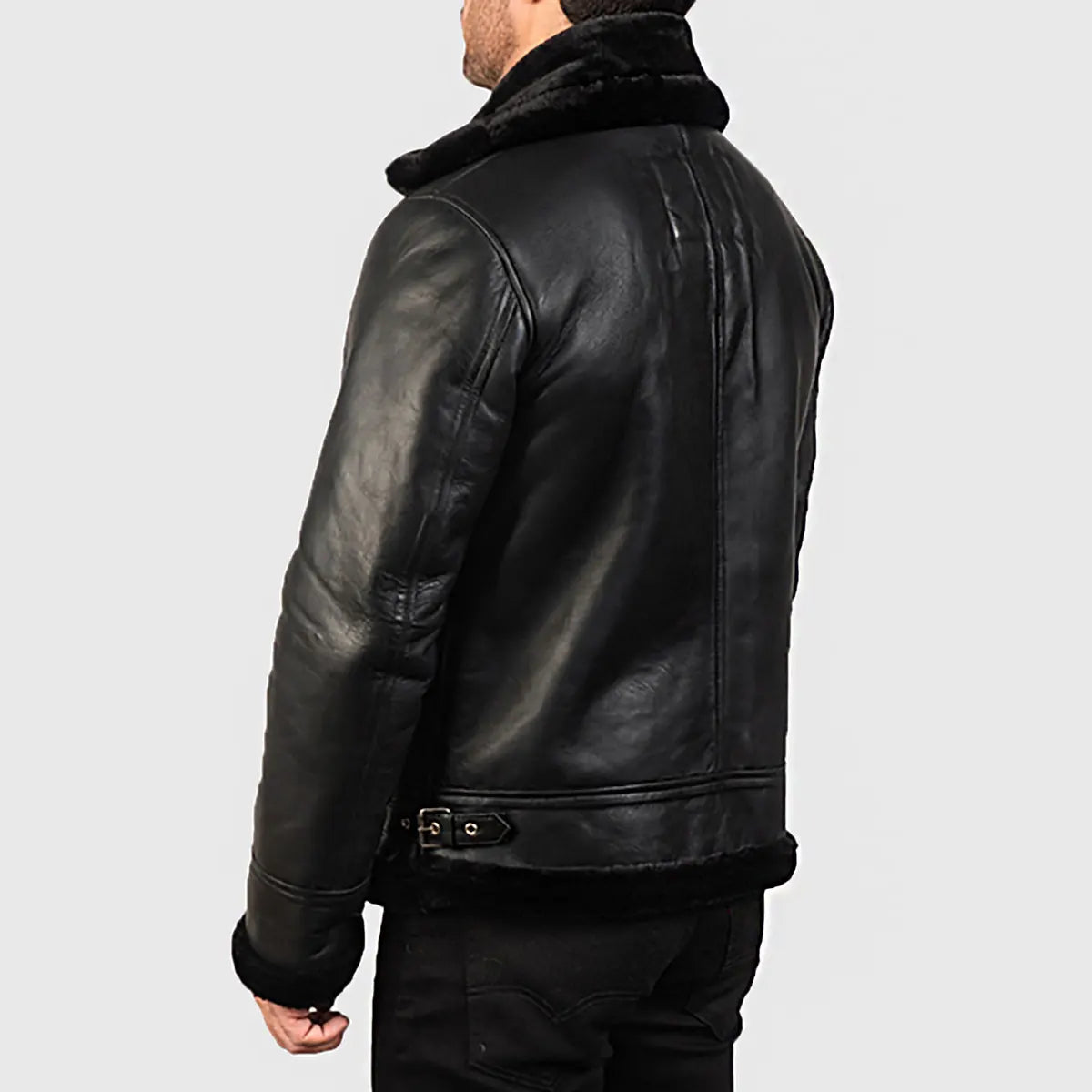Orban Men's Black B-3 Bomber Leather Jacket | Premium Genuine Shearling Aviator Jacket