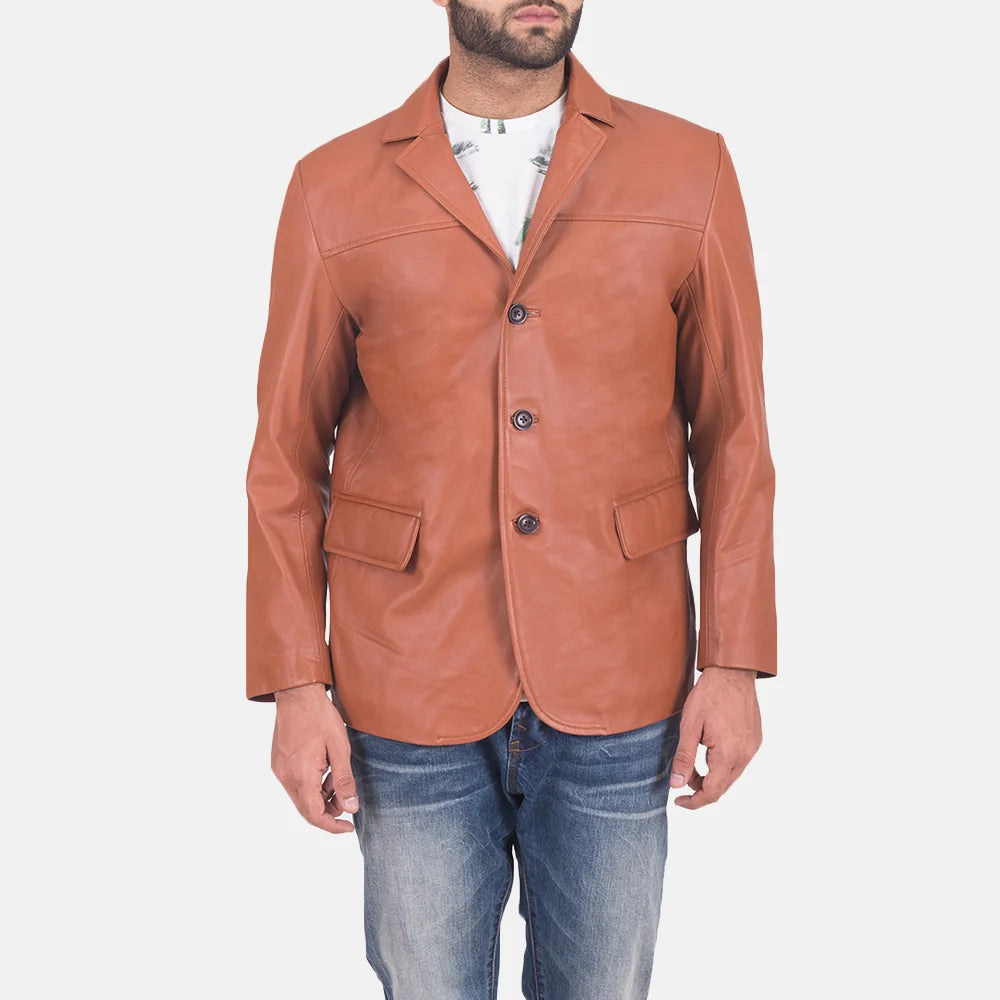 James Tan Brown Leather Blazer for Men | Premium Genuine Leather Blazer