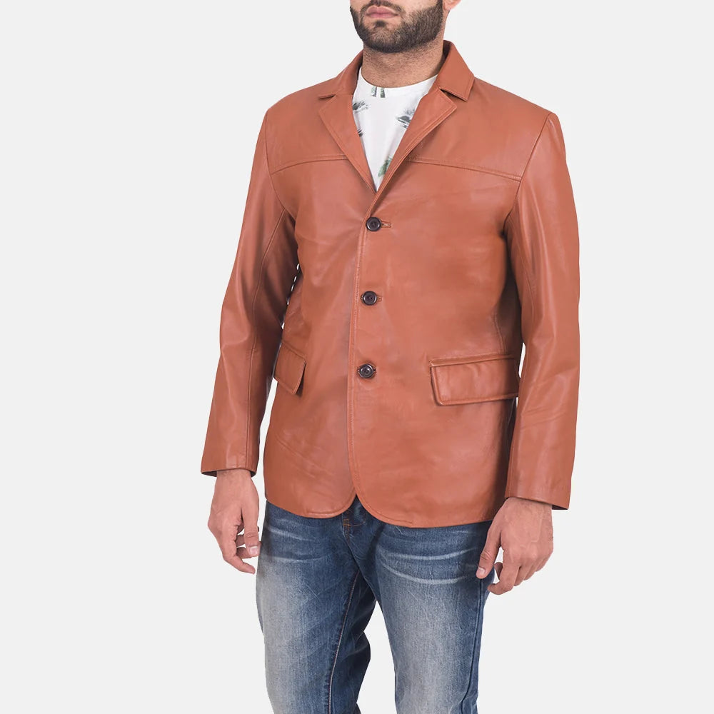 James Tan Brown Leather Blazer for Men | Premium Genuine Leather Blazer