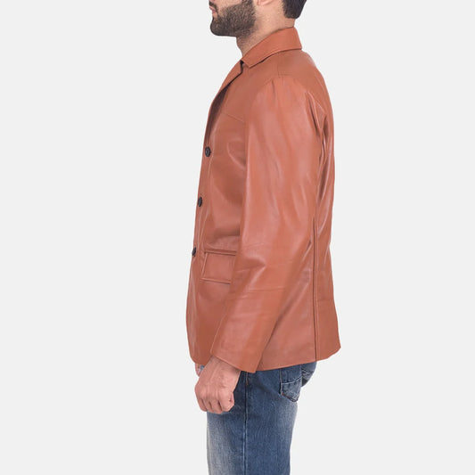 James Tan Brown Leather Blazer for Men | Premium Genuine Leather Blazer