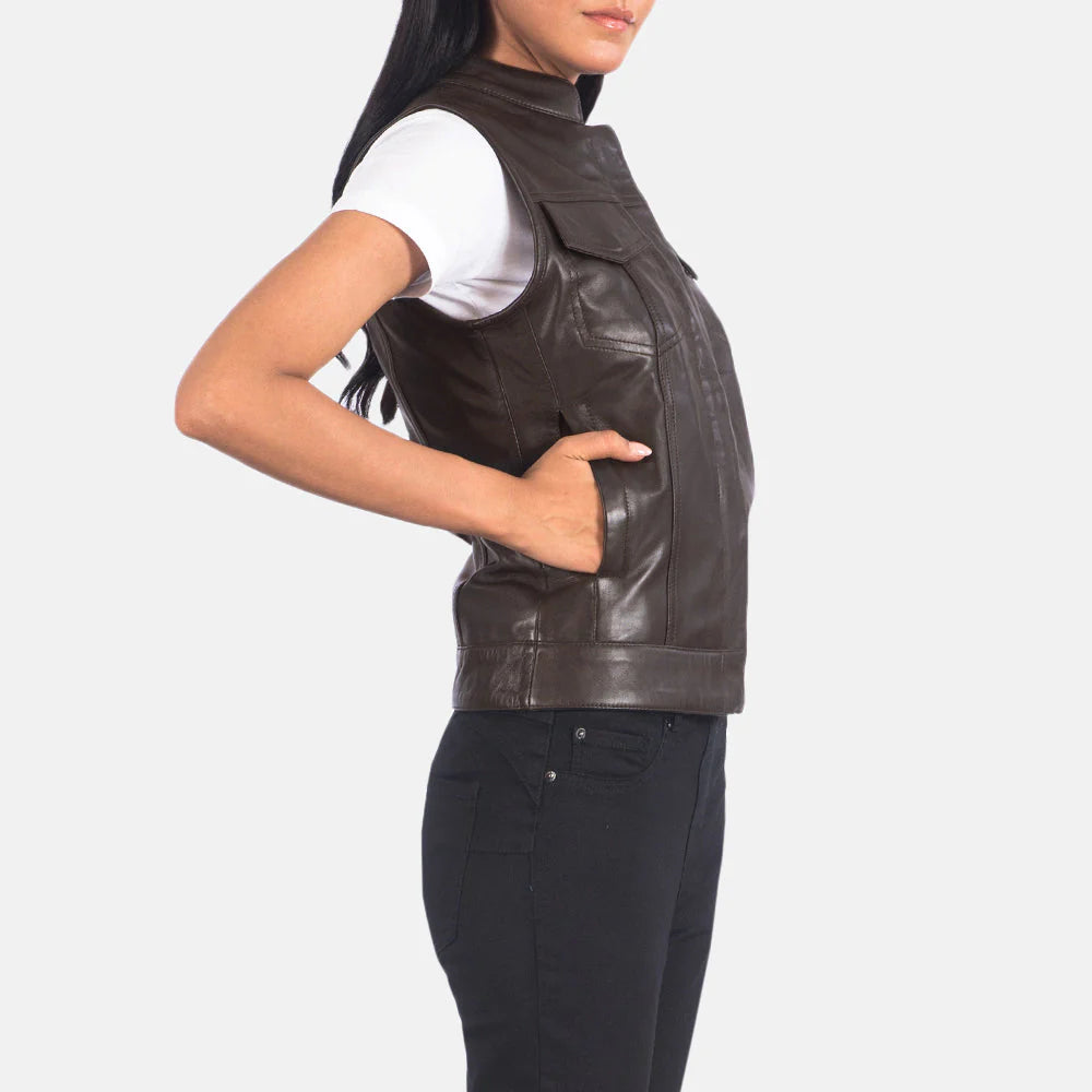 Rayne Moto Brown Leather Vest for Women | Premium Genuine Leather Motorcycle Vest
