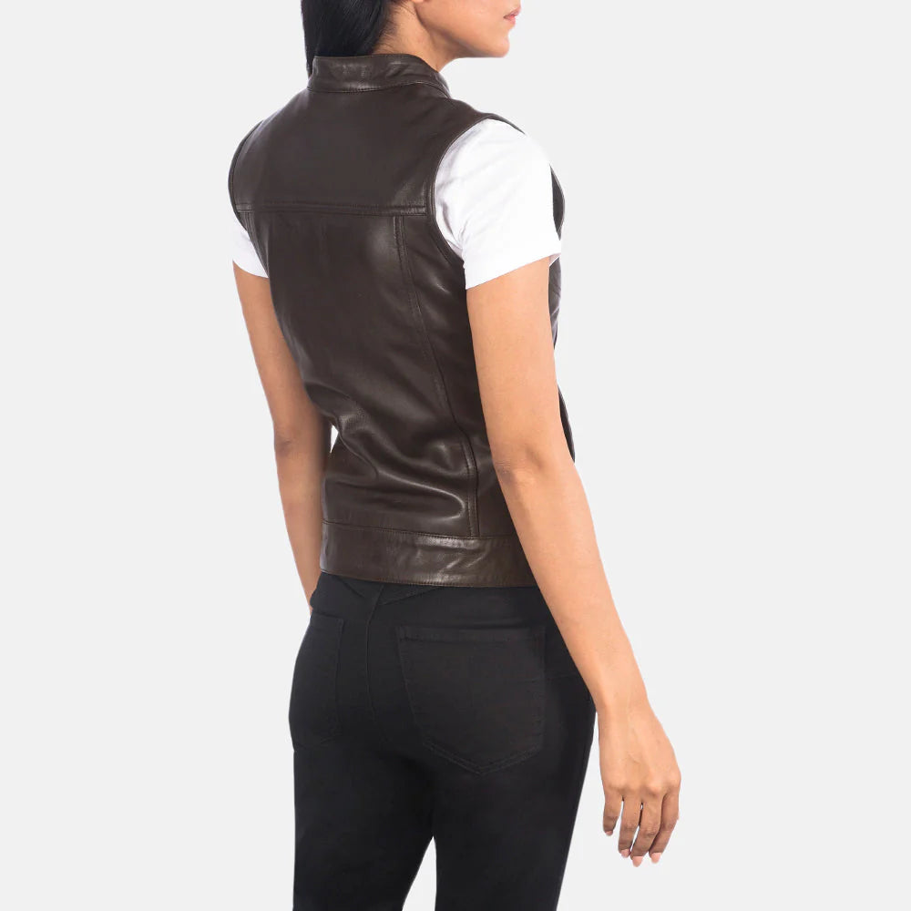 Rayne Moto Brown Leather Vest for Women | Premium Genuine Leather Motorcycle Vest