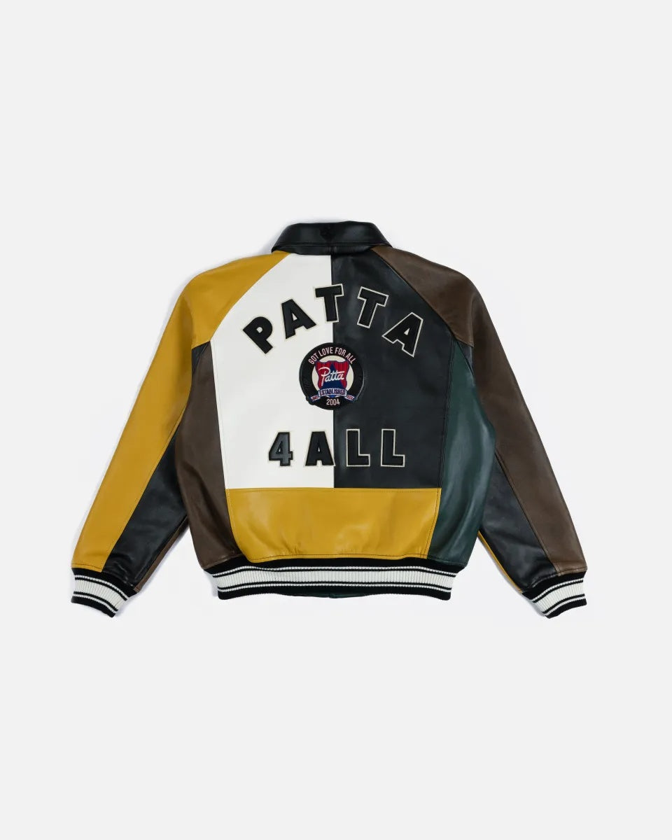Patta 4 All Avirex-Inspired Leather Varsity Jacket | Premium Genuine Leather Bomber Jacket