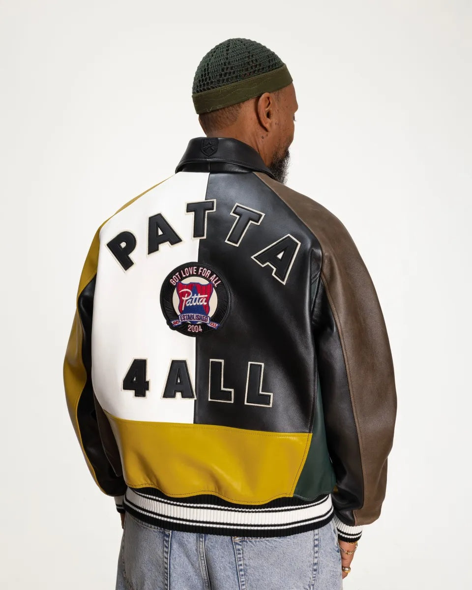 Patta 4 All Avirex-Inspired Leather Varsity Jacket | Premium Genuine Leather Bomber Jacket