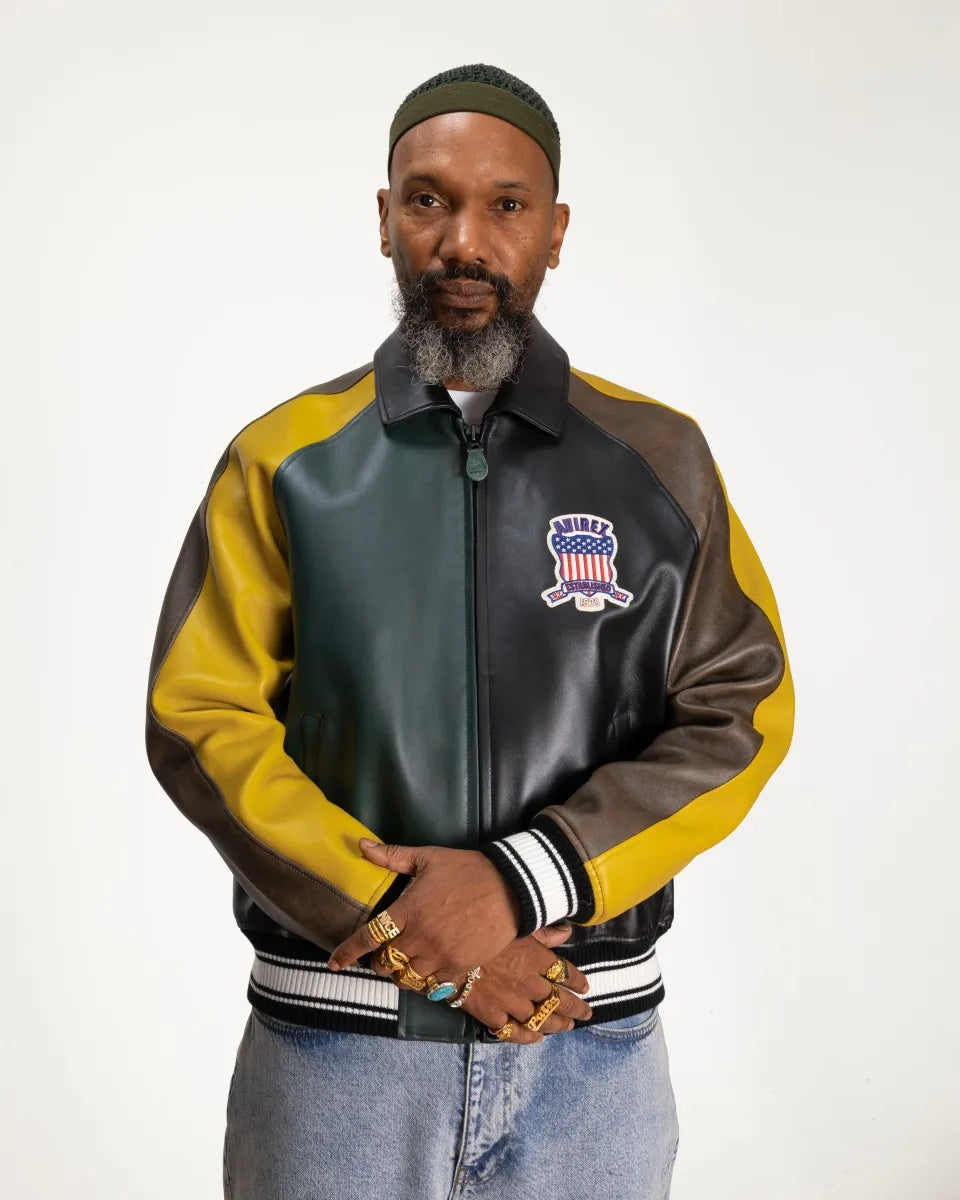 Patta 4 All Avirex-Inspired Leather Varsity Jacket | Premium Genuine Leather Bomber Jacket