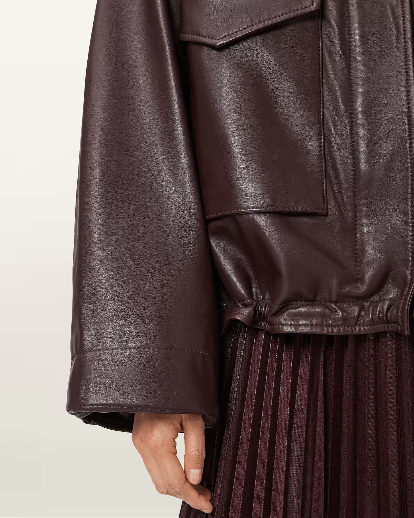 Women's Clay Funnel Neck Oversized Genuine Leather Jacket | Premium Oversized Leather Coat