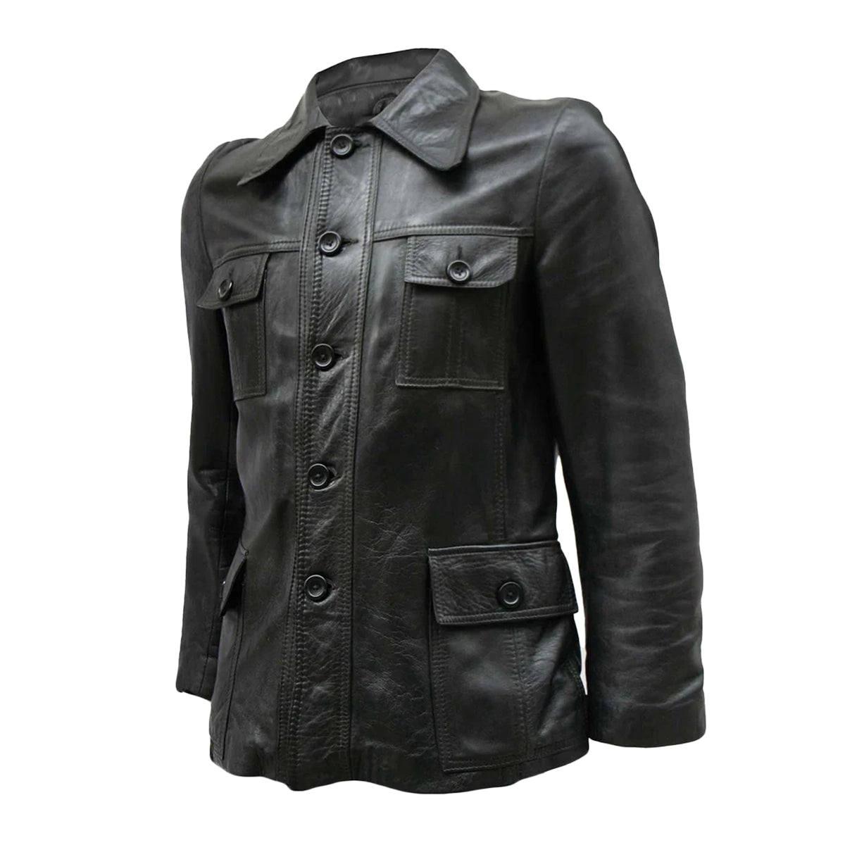 Leather Biker Blazer with Four Pockets