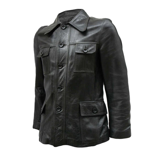 Leather Biker Blazer with Four Pockets