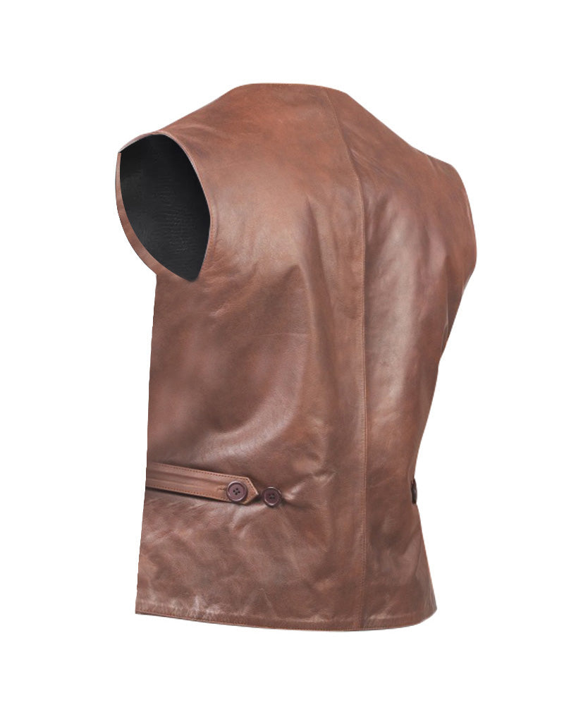Auden Brown Leather Vest for Men | Premium Genuine Leather Motorcycle Vest