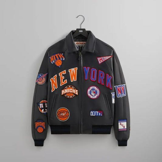 New York City Basketball Inspired Black Leather Varsity Jacket| Premium Genuine Leather Bomber