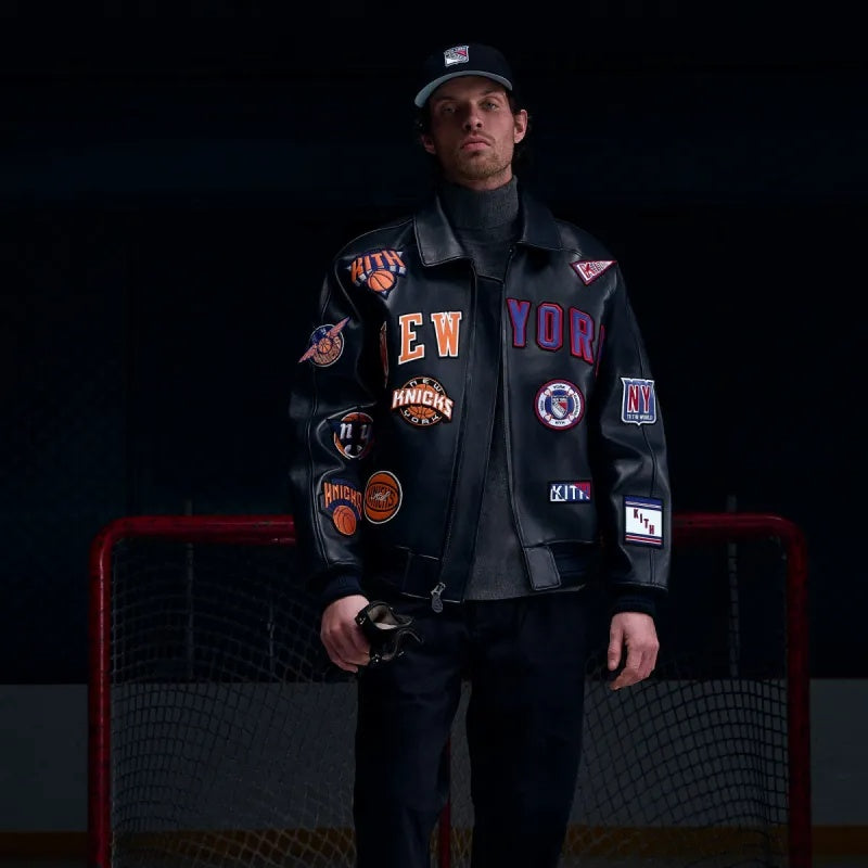 New York City Basketball Inspired Black Leather Varsity Jacket| Premium Genuine Leather Bomber