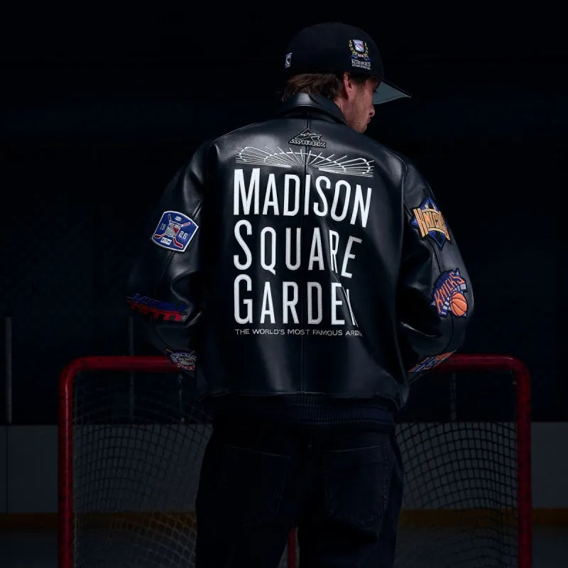 New York City Basketball Inspired Black Leather Varsity Jacket| Premium Genuine Leather Bomber