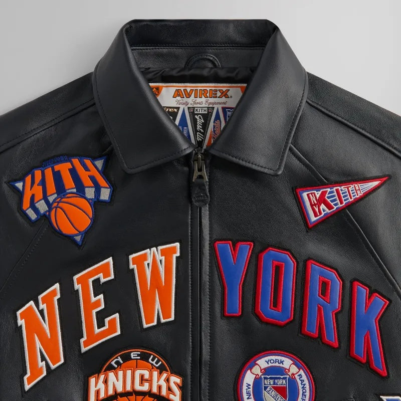 New York City Basketball Inspired Black Leather Varsity Jacket| Premium Genuine Leather Bomber