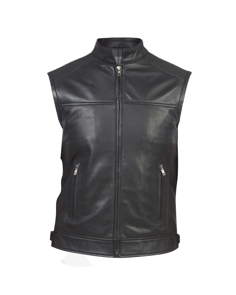 Black Leather Biker Vest for Men | Premium Genuine Leather Motorcycle Vest