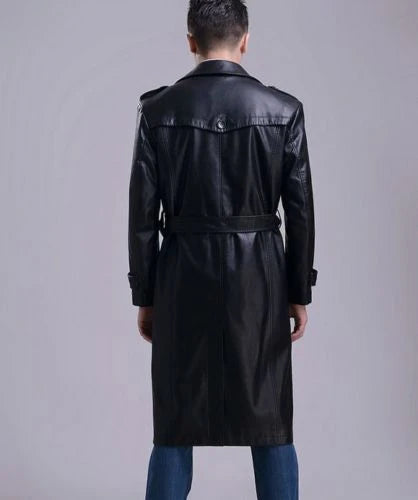 Modern Leather Trench Coat | Long Belted Jacket