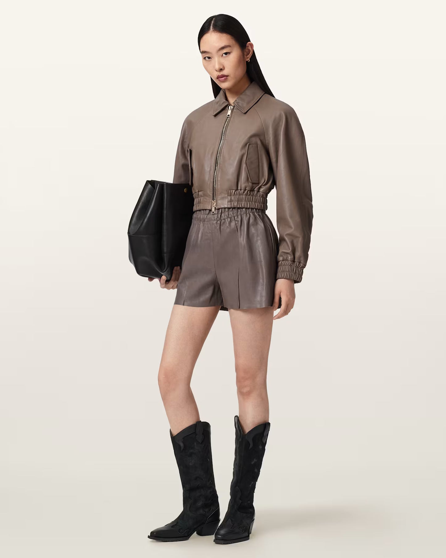 Women's Cropped Genuine Leather Bomber Jacket | Classic Casual Leather Jacket