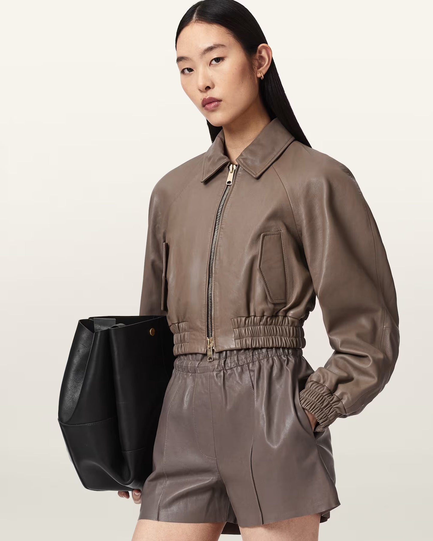 Women's Cropped Genuine Leather Bomber Jacket | Classic Casual Leather Jacket