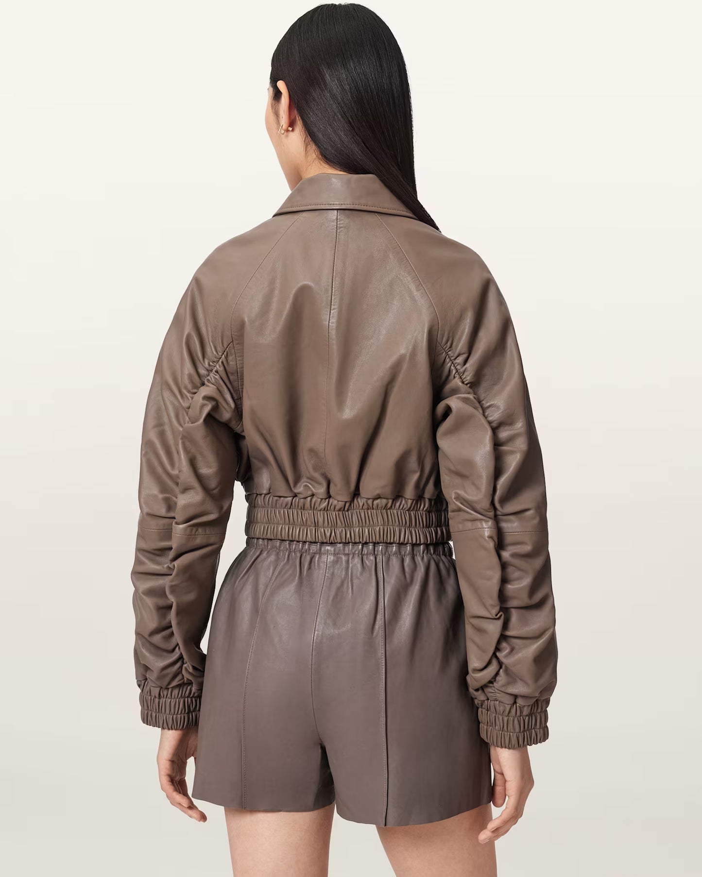 Women's Cropped Genuine Leather Bomber Jacket | Classic Casual Leather Jacket