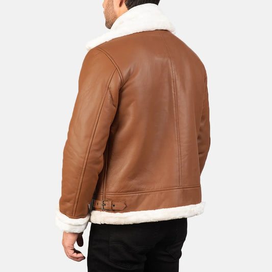 Francis B-3 Brown Leather Bomber Jacket for Men | Premium Genuine Shearling Aviator Jacket