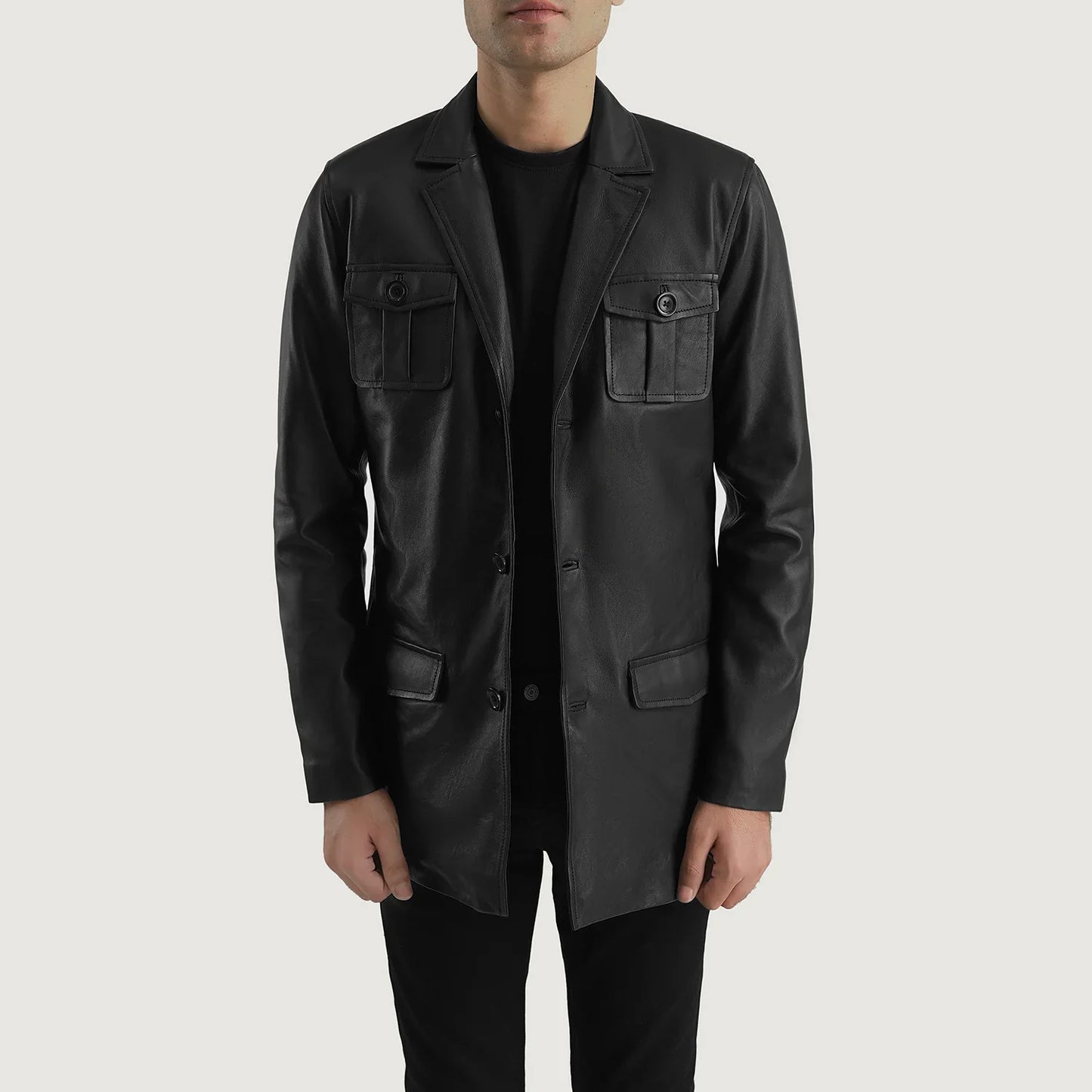 Ray Cutler Black Leather Blazer for Men | Premium Genuine Leather Blazer