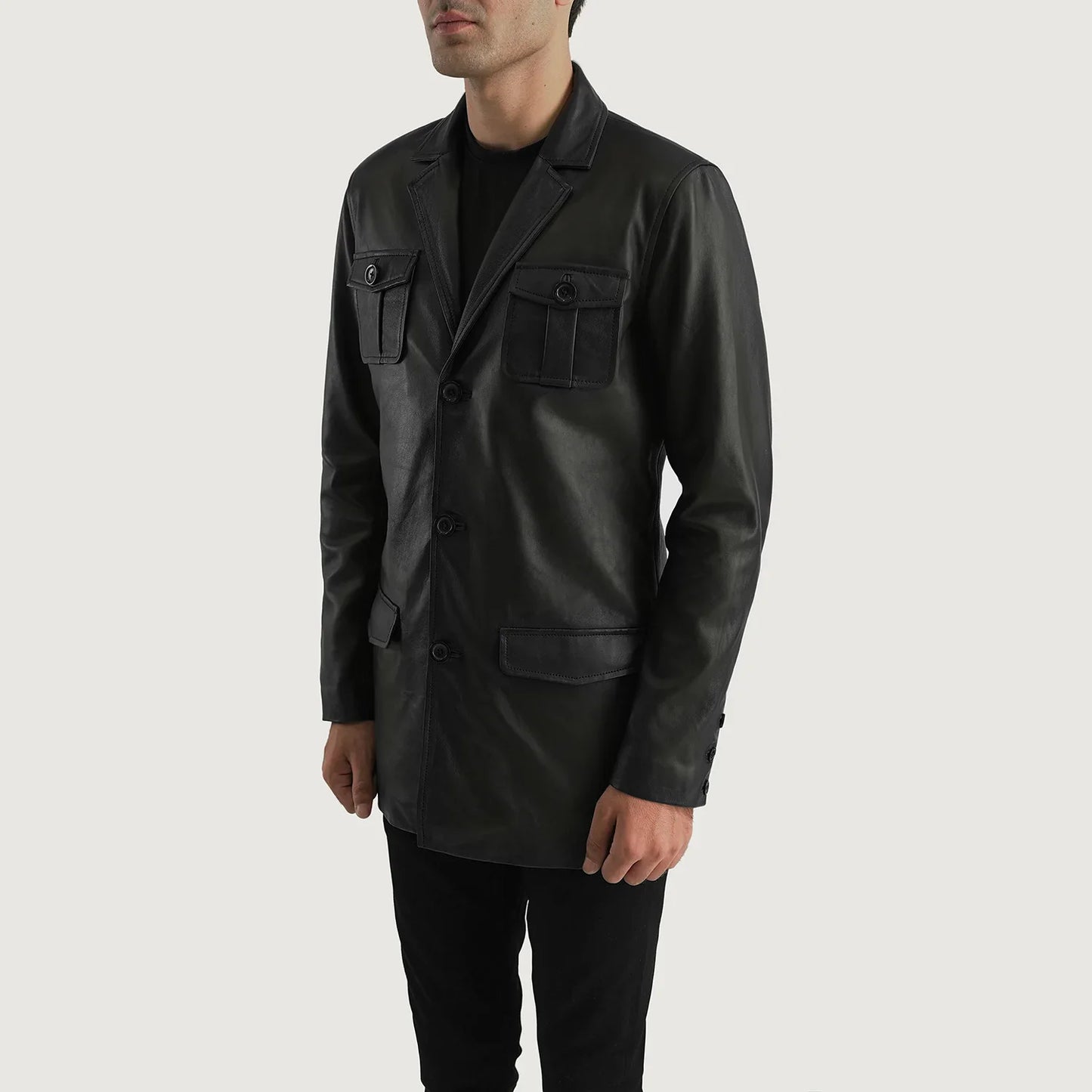 Ray Cutler Black Leather Blazer for Men | Premium Genuine Leather Blazer