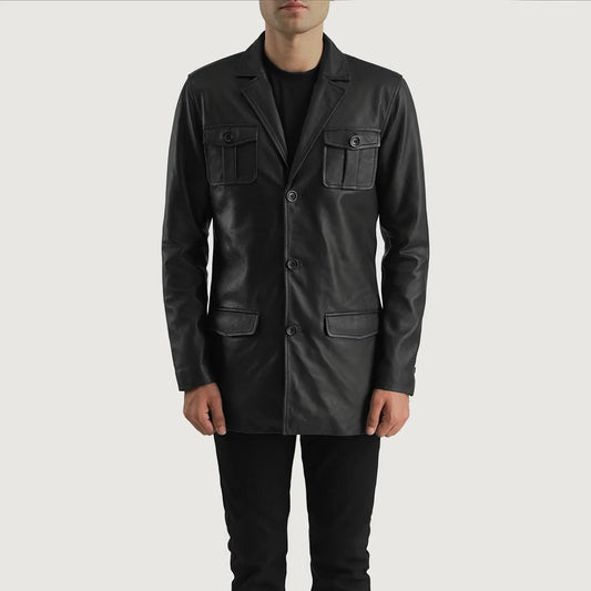 Ray Cutler Black Leather Blazer for Men | Premium Genuine Leather Blazer