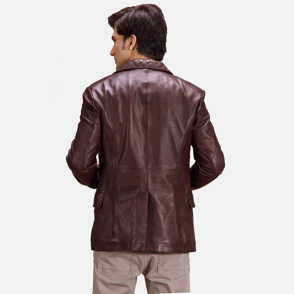 Radaron Quilted Maroon Leather Blazer for Men | Premium Genuine Leather Blazer