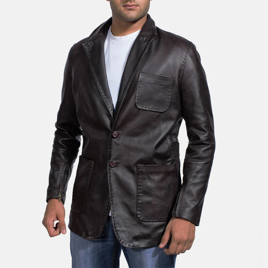 Wine Black Leather Blazer for Men | Premium Genuine Leather Blazer