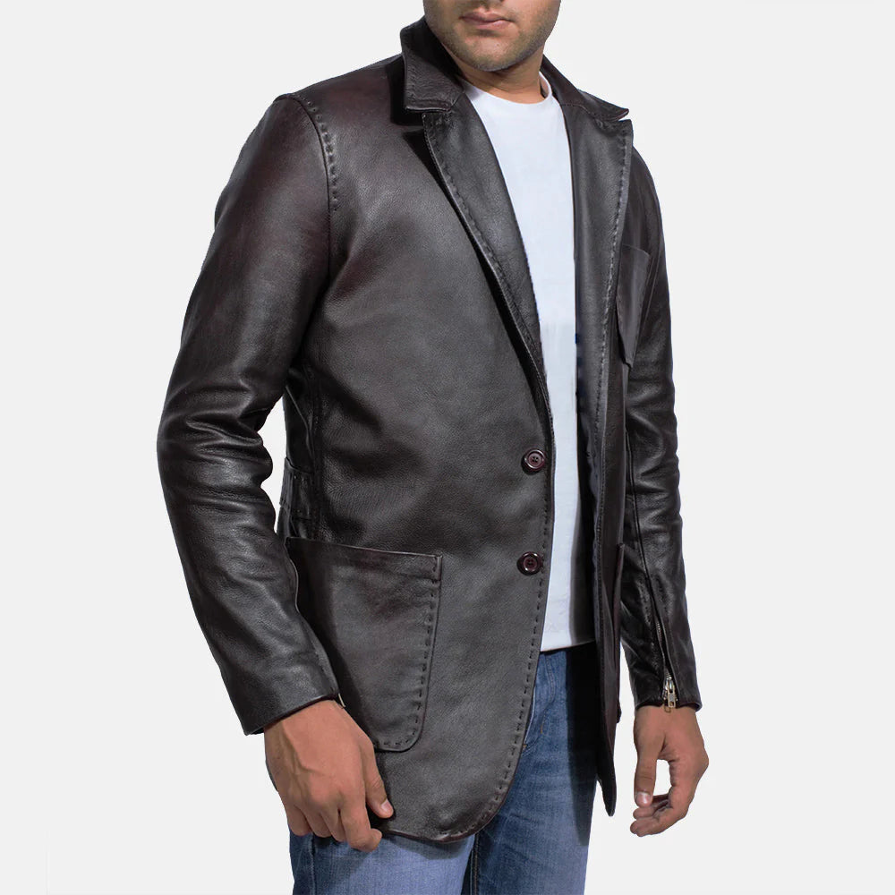 Wine Black Leather Blazer for Men | Premium Genuine Leather Blazer