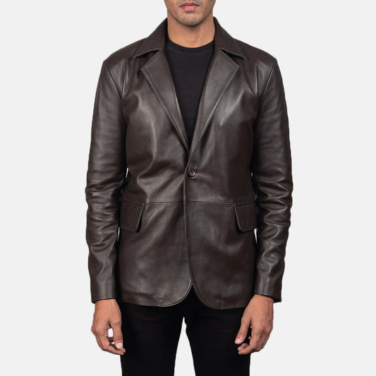 Daron Brown Leather Blazer for Men | Premium Genuine Leather Blazer