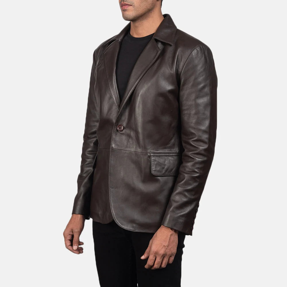 Daron Brown Leather Blazer for Men | Premium Genuine Leather Blazer