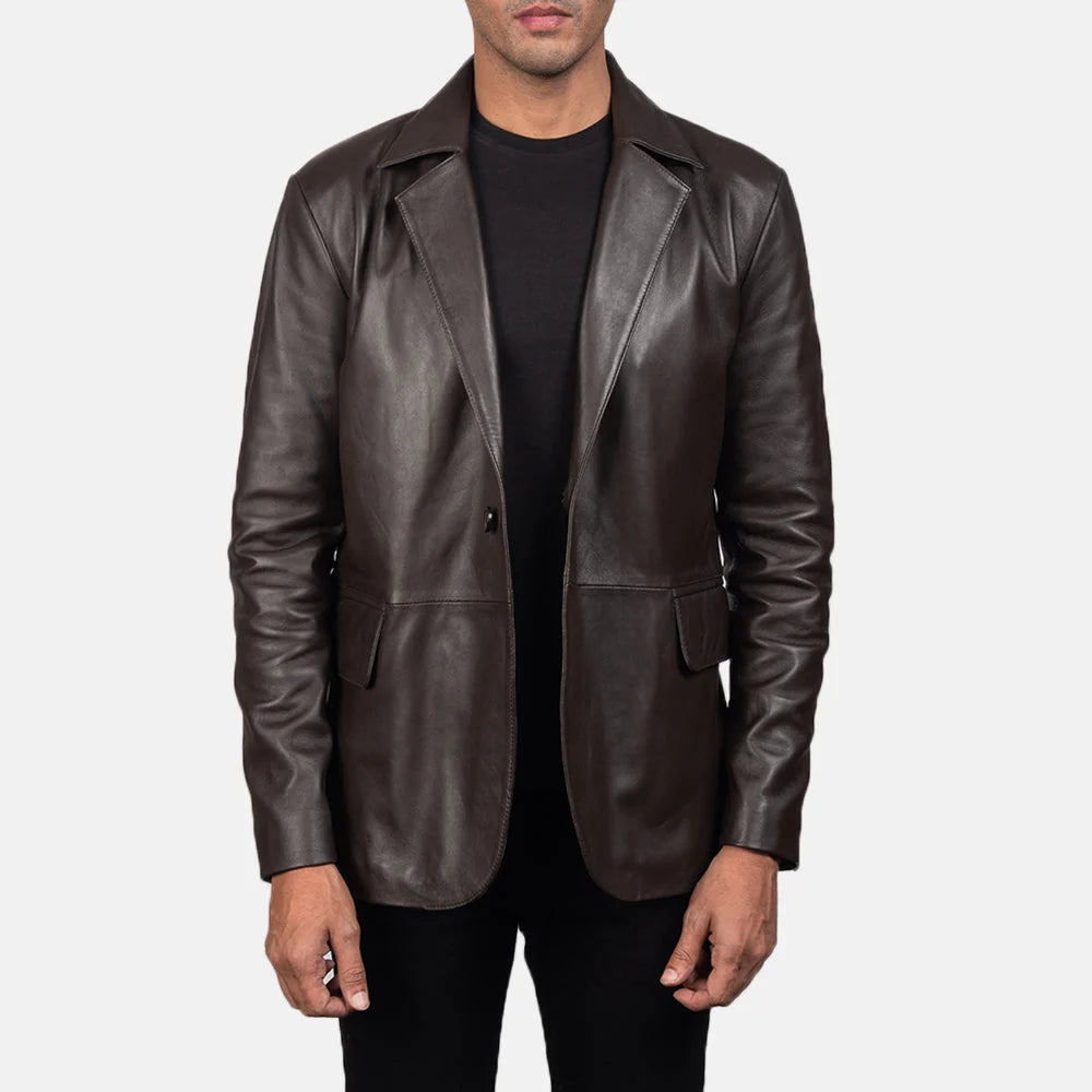 Daron Brown Leather Blazer for Men | Premium Genuine Leather Blazer