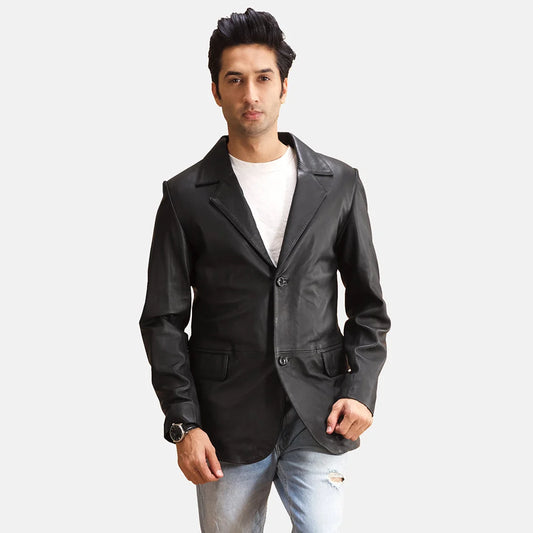 Alyson Black Leather Blazer for Men| Premium Genuine Leather Blazer