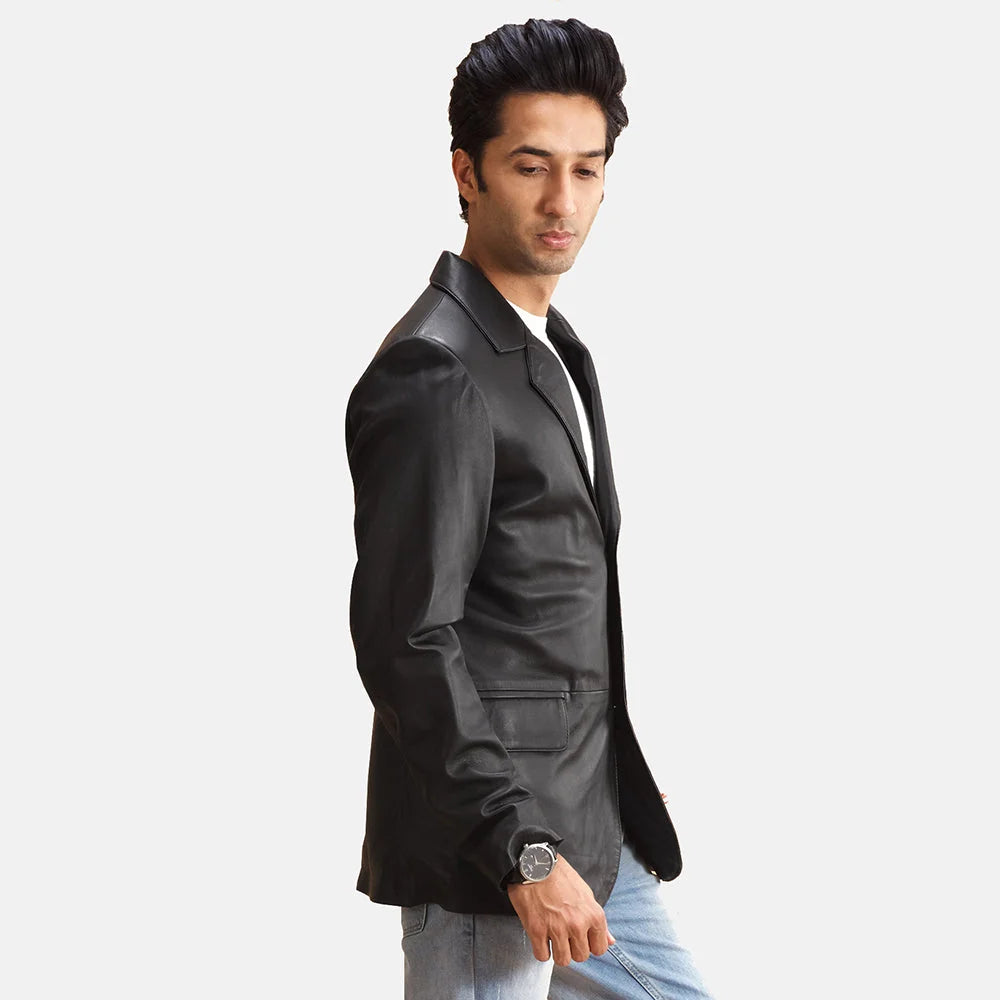Alyson Black Leather Blazer for Men| Premium Genuine Leather Blazer
