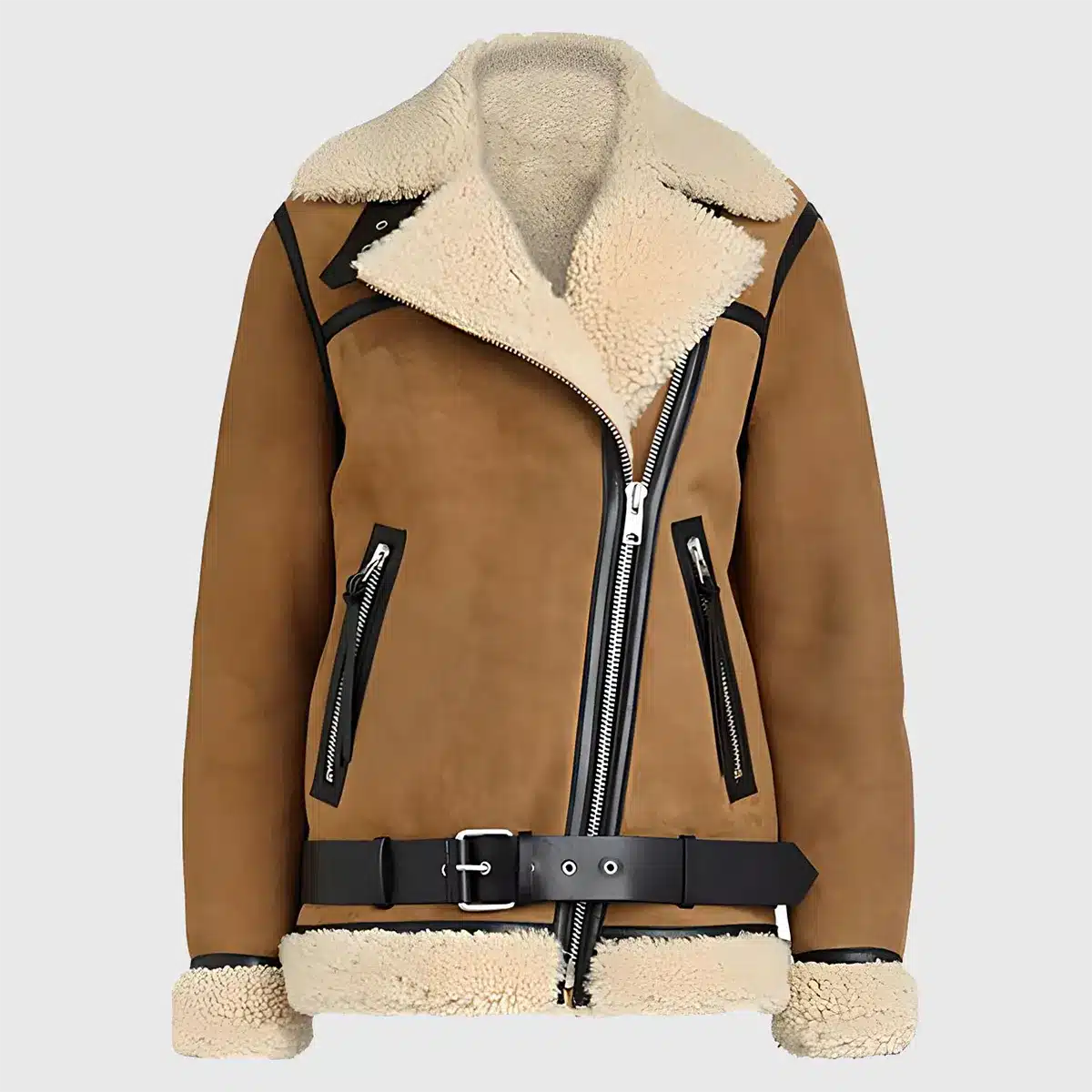 Vickie Women's Brown B-3 Shearling Suede Bomber Jacket | Premium Winter Coat