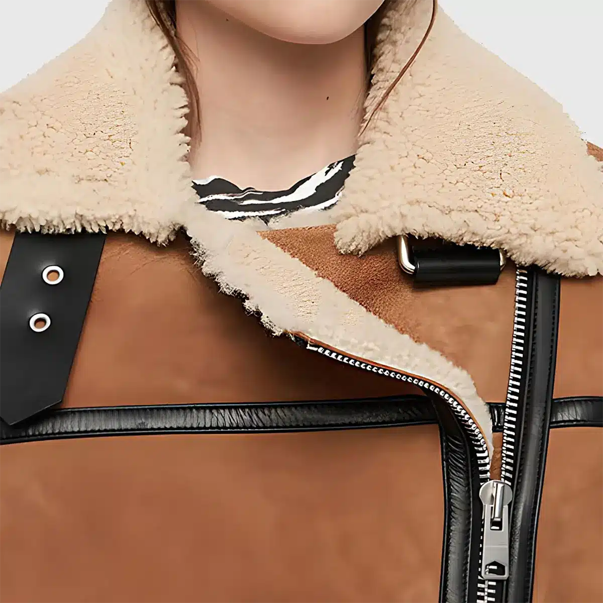 Vickie Women's Brown B-3 Shearling Suede Bomber Jacket | Premium Winter Coat