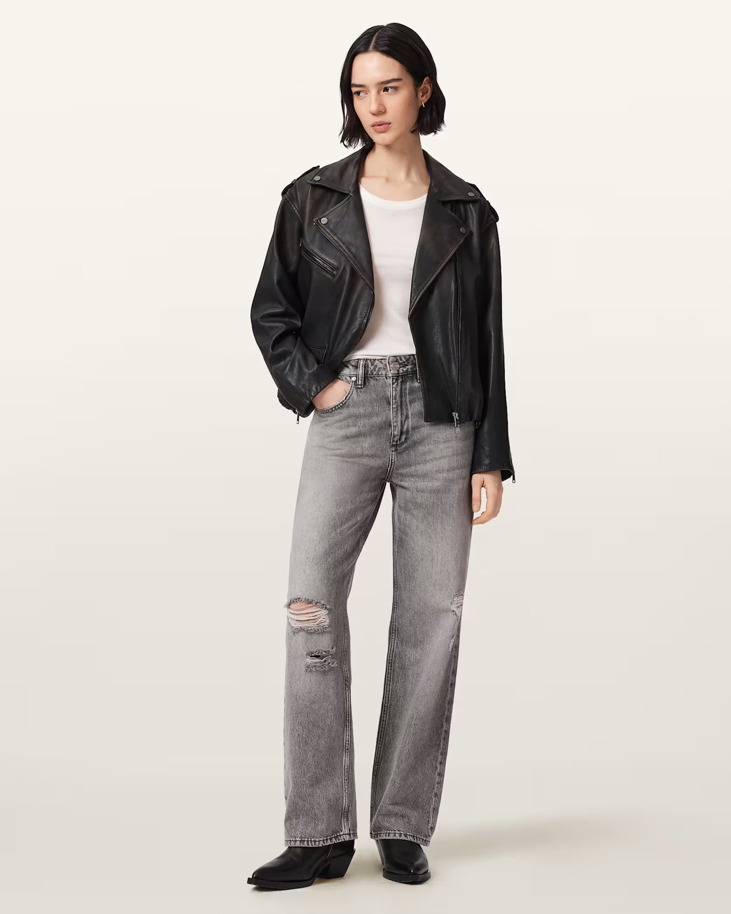 Women's Samina Relaxed Fit Genuine Leather Biker Jacket | Classic Moto Leather Jacket